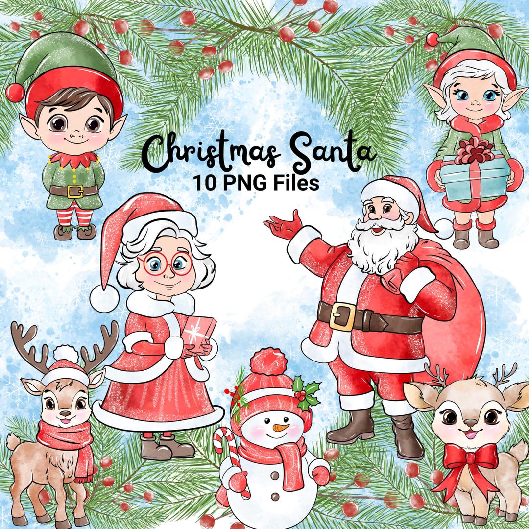 Christmas Santa PNG Clipart Bundle Handmade Holiday Graphics (digital ...