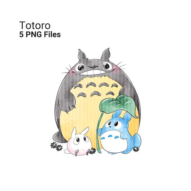 Totoro and friends watercolor clipart from Studio Ghibli anime collection ideal for fabric printing party decorations and digital craft projects