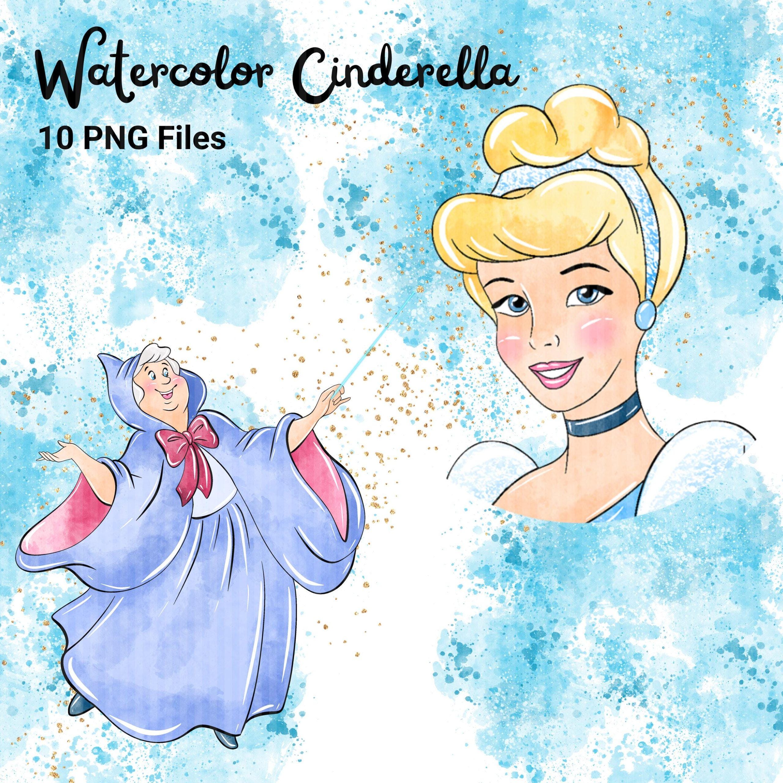 Watercolor Cinderella PNG Bundle Disney Handmade Princess Clipart ...