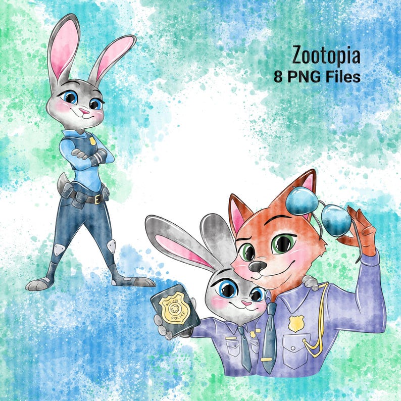 Zootopia Watercolor Clipart Bundle Disney Judy Hopps and Nick Wilde PNG ...