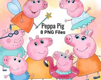 Pakiet clipartów akwarelowych Peppa Pig Rodzina i przyjaciele PNG (pobieranie cyfrowe)