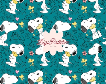 Snoopy Woodstock Seamless Pattern Blue Dog Watercolor Paper (Digital Download)