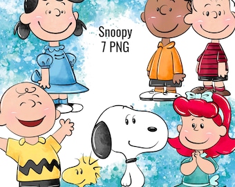 Zestaw akwarelowych clipartów Snoopy Friends Charlie Brown Peanuts PNG Kit (do pobrania cyfrowego)