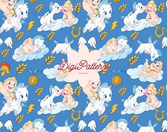 Motivo senza cuciture Baby Hercules Disney, acquerello blu, design mitologico (download digitale)