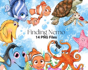 Finding Nemo Clipart Bundle Watercolor Pixar Sea PNG (Digital Download)