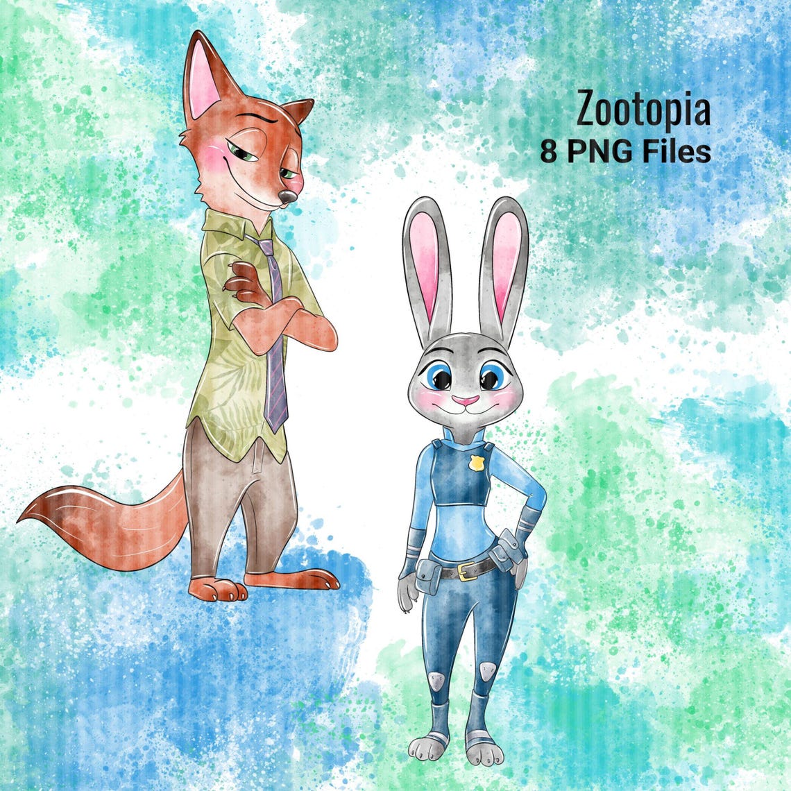 Zootopia Watercolor Clipart Bundle Disney Judy Hopps and Nick Wilde PNG ...