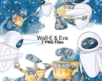 Wall-E ed Eva Clipart Acquerello Robot Pixar PNG (Download digitale)