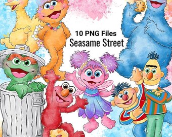 Sesamstraat clipartbundel Elmo Koekjesmonster Abby Bert Ernie Oscar png (digitale download)