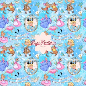 Cinderella Seamless Pattern Watercolor Have Courage Blue Paper (Digital Download)