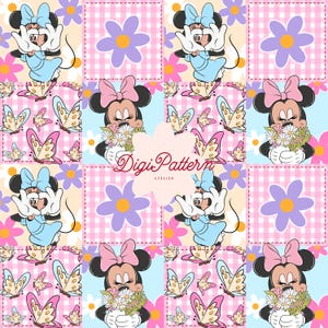 Minnie Mouse naadloze bloemen patchwork patroon roze pastel vlinder papier (digitale download)