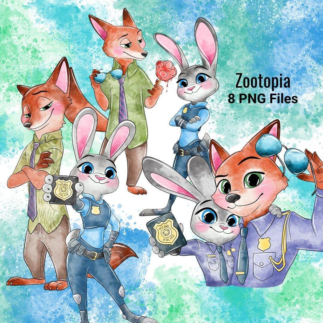 Zootopia Watercolor Clipart Bundle Disney Judy Hopps and Nick Wilde PNG ...