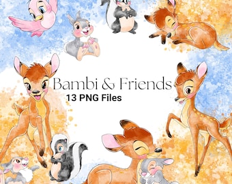 Bambi and Friends Clipart Bundle Watercolor Disney Forest Animals PNG (Digital Download)