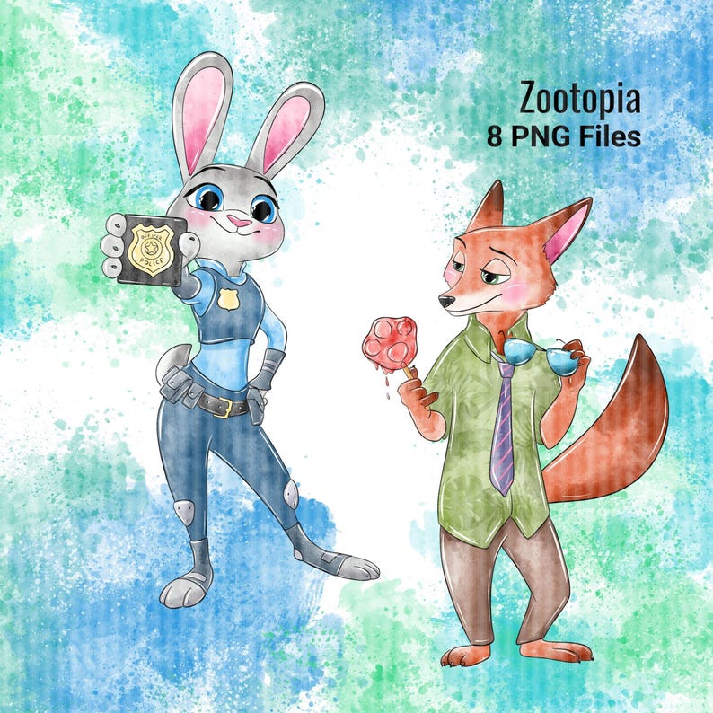 Zootopia Watercolor Clipart Bundle Disney Judy Hopps and Nick Wilde PNG ...
