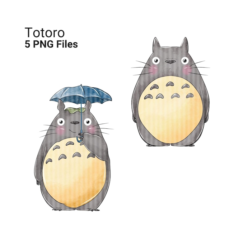 Totoro watercolor clipart set featuring cute Ghibli characters in various poses perfect for tumbler wraps stickers cake toppers and craft supplies