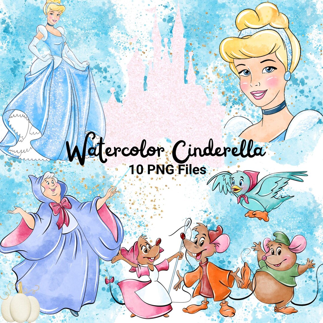 Watercolor Cinderella PNG Bundle Disney Handmade Princess Clipart ...