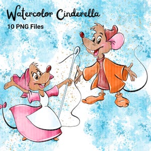 Watercolor Cinderella PNG Bundle Disney Handmade Princess Clipart ...