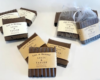 Personalized Coffee Soap Wedding Favors w Labels & Bags, Love is Brewing, Wedding Favor Soap for Coffee Lovers Coffee Soap Favors for Guests