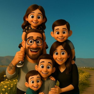 Pixar Style Portrait vom Foto - Personalisierte 3D Cartoon Zeichnung für Einzelne, Paare, Familien und Freunde