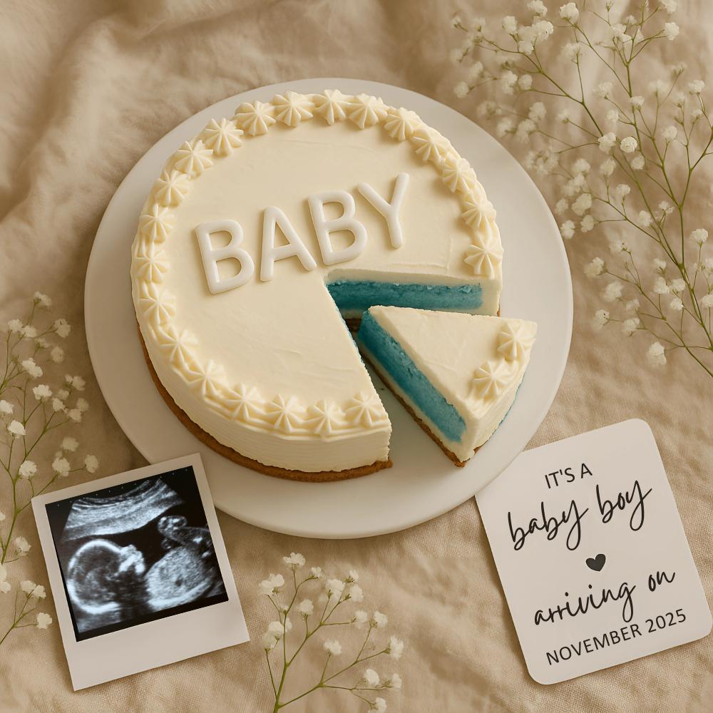 It’s a Boy Pregnancy Announcement Cake Baby Reveal Digital Blue Gender Reveal Editable Template Social Media Baby Boy Announcement