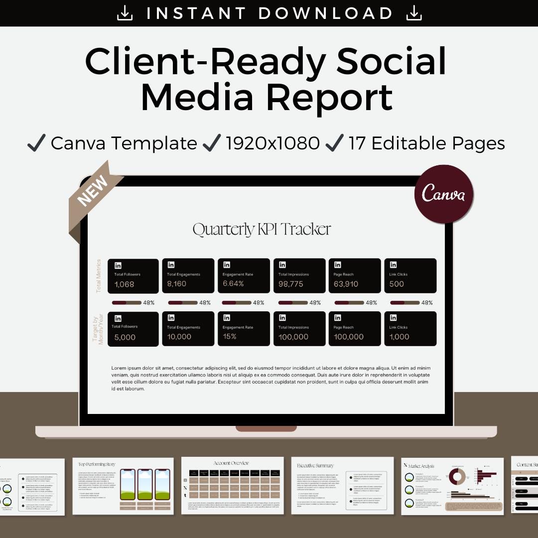 Social Media Report Template | Editable Canva | Monthly Analytics ...