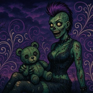 Zombie Pin-Up Girl PNG: Punk Gothic Horror Clip Art (Digital Download