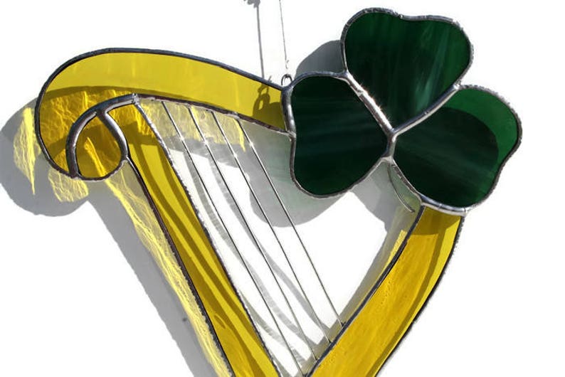 Irish Harp and Shamrock Stained Glass Suncatcher Irish decor Etsy