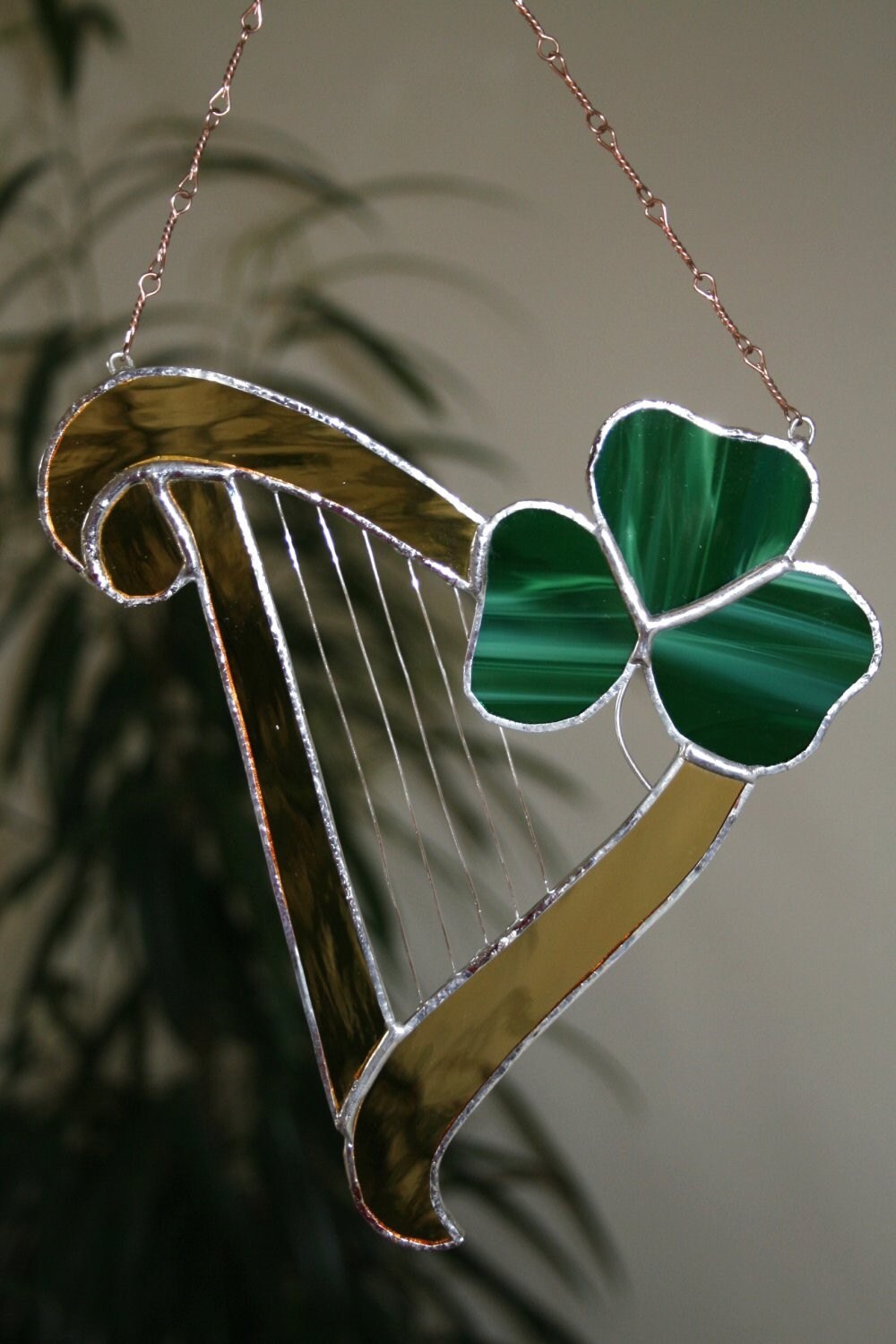 Irish Harp and Shamrock Stained Glass Suncatcher Irish decor Etsy