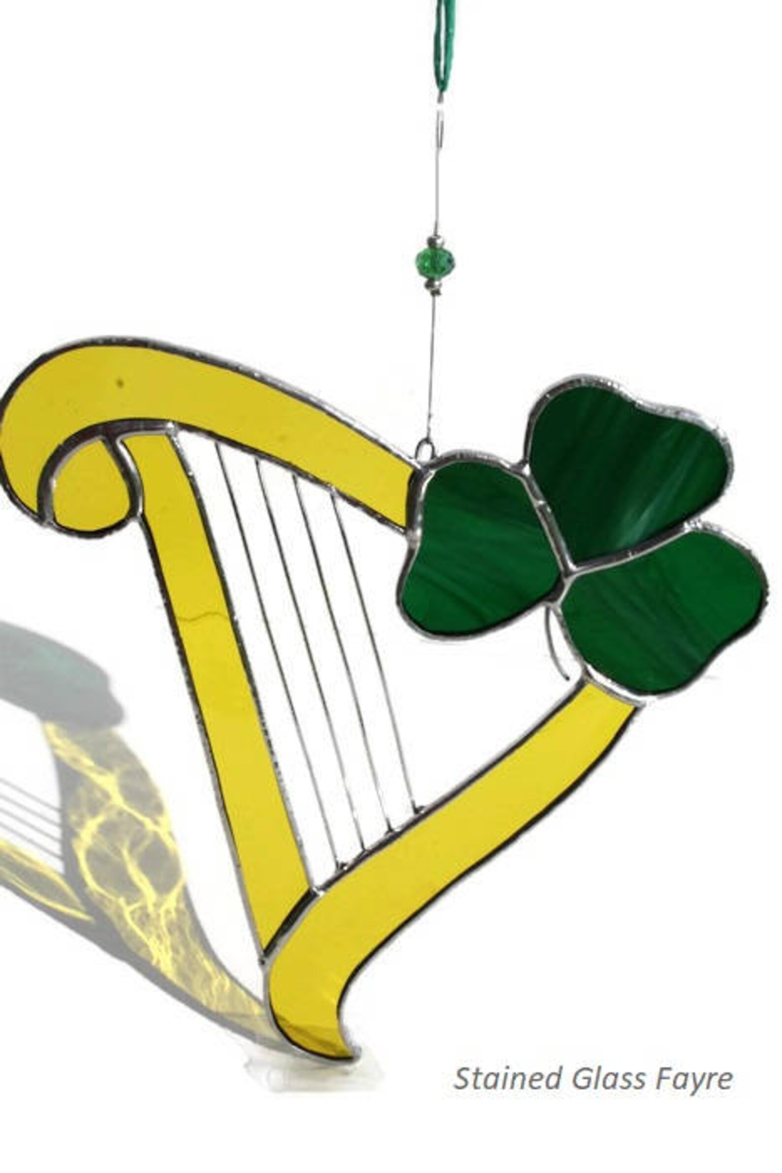 Irish Harp and Shamrock Stained Glass Suncatcher Irish decor Etsy