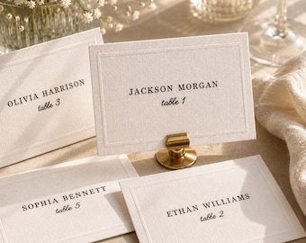 Embossed Wedding Escort Cards | Linen Cardstock Place Cards | Elegant Reception Seating Cards