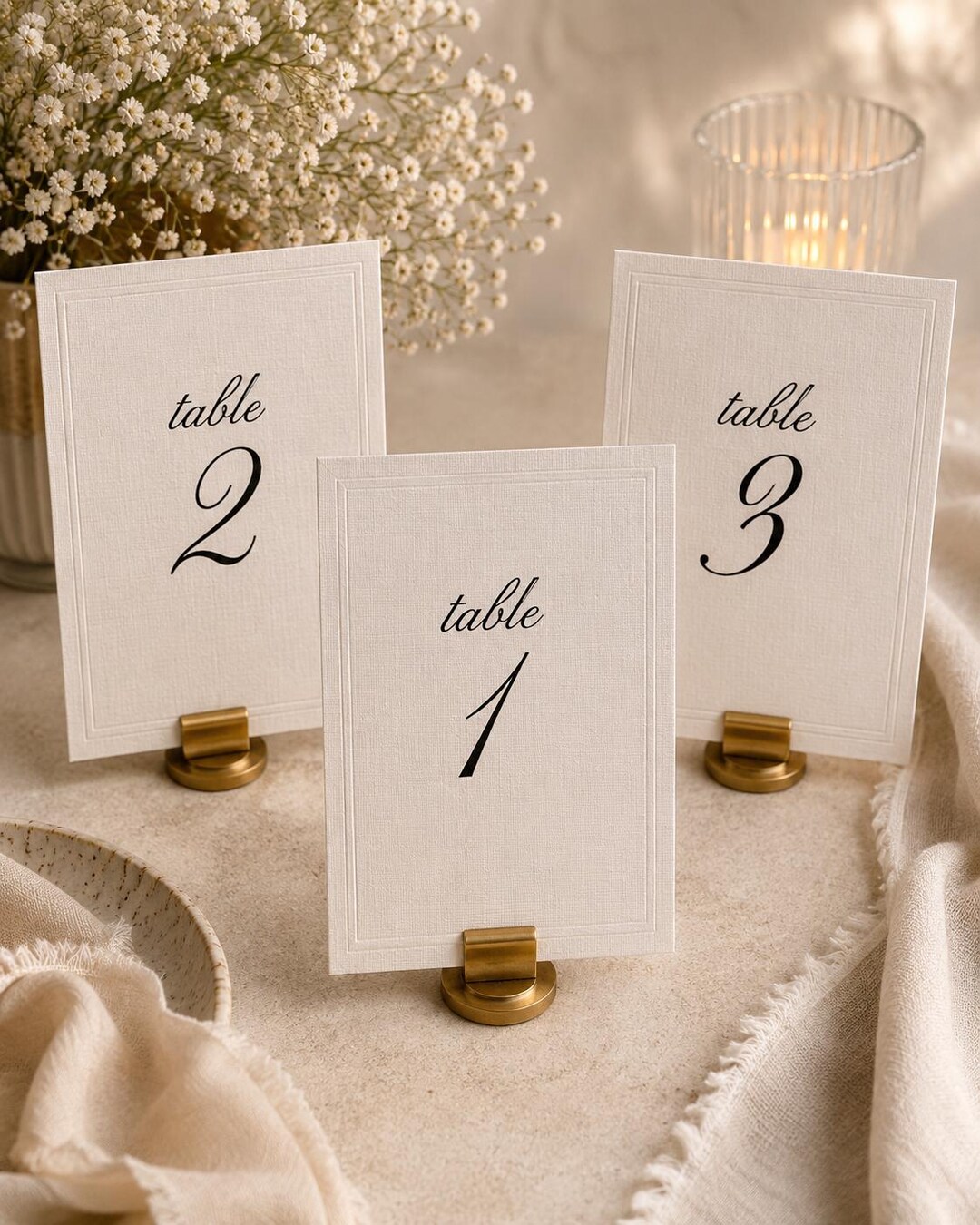 Embossed Wedding Table Numbers | Linen Cardstock Table Numbers ...