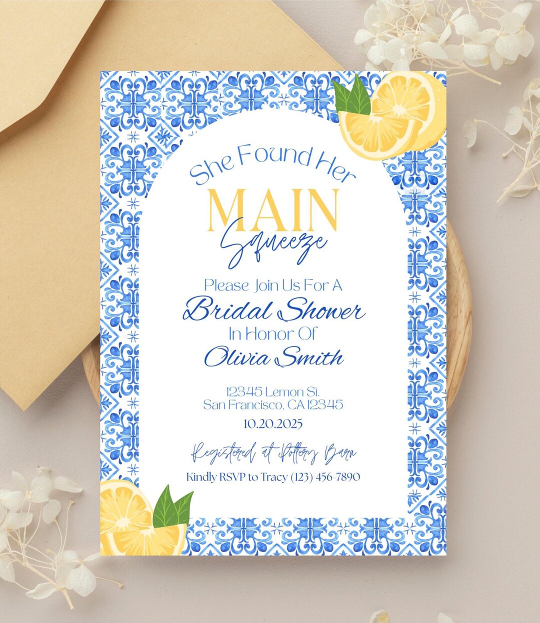 Lemon Bridal Shower Invitation Template, She Found Her Main Squeeze ...