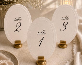 Embossed Round Wedding Table Numbers | Circle Linen Cardstock Table Numbers | Matching Table Numbers and Place Cards