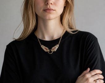 14K Jadenne Serenay Necklace, Red Zircon, Jazebelle, Craftsmanship, Baguette Cut Stones, Luxury, Gift