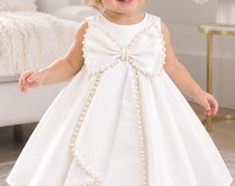 Flower Girl Dress with Pearl Bow Accent | Toddler & Girls Formal Party Dress