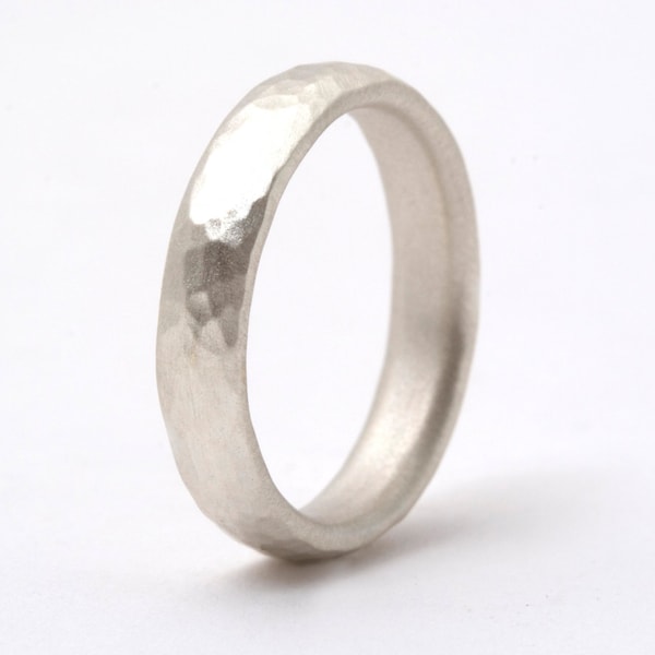 Thin sterling silver hammered ring-rustic beaten finish-unique wedding ring-unisex-personalised engraving-contemporary handmade jewellery