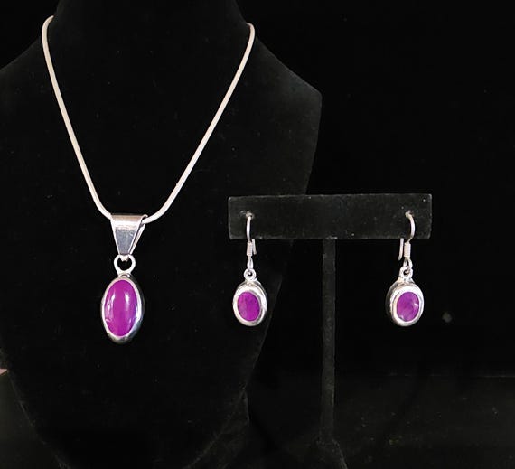 Purple Sterling Silver Pendant & Earring Set