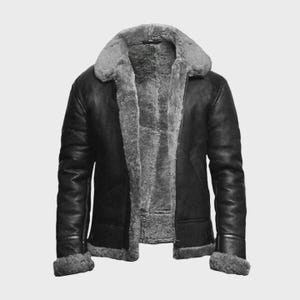 Men&#39;s Black RAF Bomber B3 Aviator Sheepskin Leather Jacket