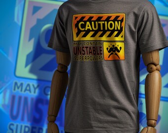 Camiseta con estampado "Precaución: puede contener superpoderes inestables" / Camiseta de arte de cómic / Camiseta de estilo pop streetwear / BOOPMode