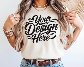 Comfort Colors Ivory T-Shirt Mockup, Natural Oversized Tee Mockup, Boho CC 1717 Mockup, Trendy Apparel Mockup, Realistic T-Shirt Display