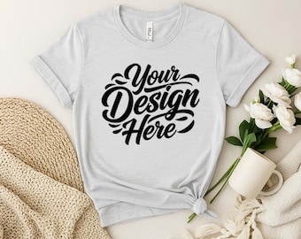 Bella Canvas 3001 Ash T-Shirt Mockup, Flat Lay (JPG)