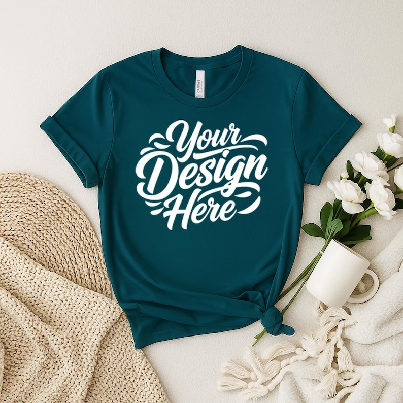 50+ Bella Canvas 3001 Tshirt Flat Lay Mockup Bundle | BC 3001 T-Shirt Flatlay Mock-up Bundle | Real Product | Minimal Simple Background image 5