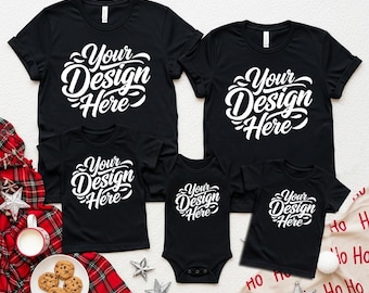Bella Canvas Family Christmas Shirt Mockup | Matching T-Shirts Flatlay (JPG)