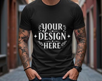 Black Bella Canvas 3001 T-Shirt Mockup, Male Model Mockup (Digital Download)