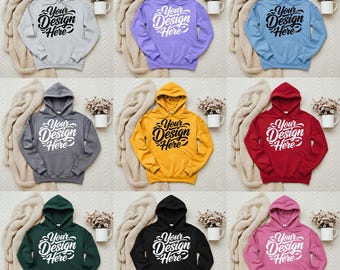 Gildan 18500 Folded Mockup Bundle, Flat Lay Hoodie Sweatshirt Mockups, Hooded Sweater Flatlay, Simple G185 Mock-Up