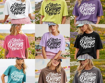 50 Colors Comfort Colors 1717 Mockups, TShirt Mockup Bundle, 1717 Comfort Colors Bundle, POD Mockup, Boho Aesthetic T-Shirt CC Mockup Bundle
