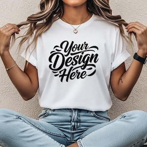 Bella Canvas 3001 White Shirt Mockup | T-Shirt Model Display| White T-Shirt Mockup – Bella Canvas 3001 Shirt Model Template