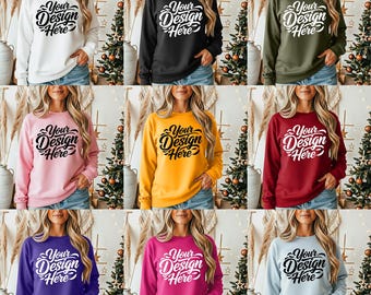 Gildan 18000 Sweatshirt Mockup Bundle, Crewneck POD Mockups (Instant Download)