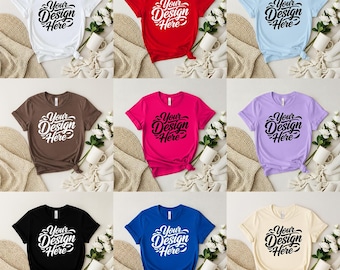 50+ Bella Canvas 3001 Tshirt Flat Lay Mockup Bundle | BC 3001 T-Shirt Flatlay Mock-up Bundle | Real Product | Minimal Simple Background