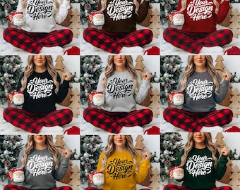 Gildan 18000 Christmas Sweatshirt Mockup Bundle | G180 Crewneck Flat Lay Folded Mock | Trendy Festive Xmas Holiday Aesthetic
