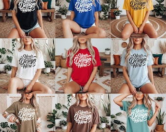 Bella Canvas Tshirt Mockup Bundle | BC 3001 T-Shirt Mock-up Bundle | Real Model | Cozy Trendy Neutral Boho Aesthetic Summer Fall Shirt Mock